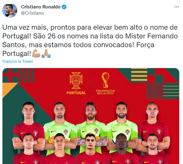 Mondial 2022 / Portugal /  Ronaldo: ’’Prêt à porter haut le nom du Portugal !‘’