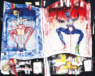 Cordon ombilical ». Technique mixte sur toile, 250 x 200 cm, 2022.