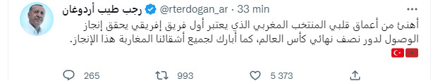 Mondial 2022 / Lu sur Tweeter : Le Maroc 11e mondial au classement FIFA Mondial 2022 / Lu sur Tweeter : Le Maroc 11e mondial au classement FIFA