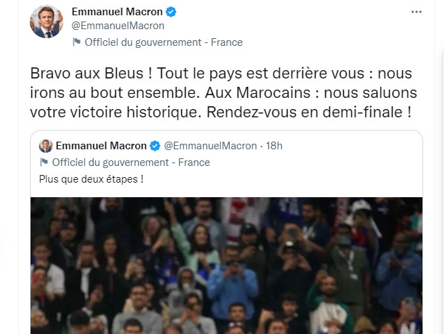Mondial 2022 / Demi-Finale : France-Maroc, Macron  présent