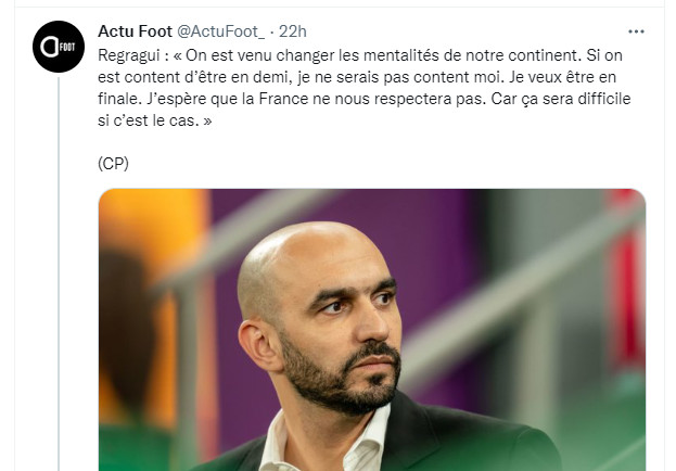 Mondial 2022 / Lu sur Twitter / Hervé Renard: ”Je suis français, je suis né en France, j’ai un passeport français, mais je supporterai l’équipe du Maroc!»