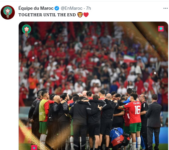 Mondial 2022 / Lu sur twitter : ‘’On retient le parcours magistral et humain des hommes de Walid Regragui’’ ! Mondial 2022 / Lu sur twitter : ‘’On retient le parcours magistral et humain des hommes de Walid Regragui’’ !