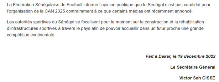 CAN 2025 : Le Sénégal, officiellement, n’est pas candidat CAN 2025 : Le Sénégal, officiellement, n’est pas candidat
