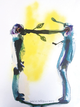 Sans titre. Encre acrylique sur papier aquarelle, 60 x 50 cm, 2022.