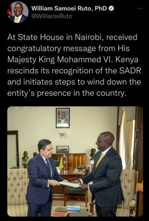 Accueil du représentant du polisaro à Nairobi : Ruto a-t-il tourné le dos au Maroc ?