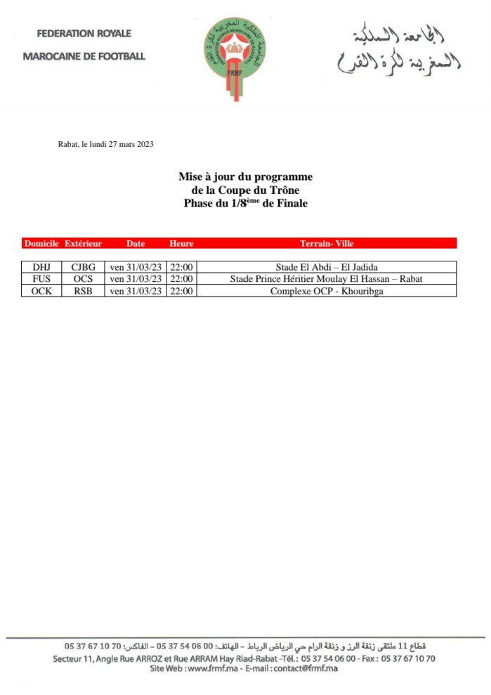 Coupe du Trône /2e partie des 1/8es : Trois billets pour les 1/4 en jeu ce vendredi