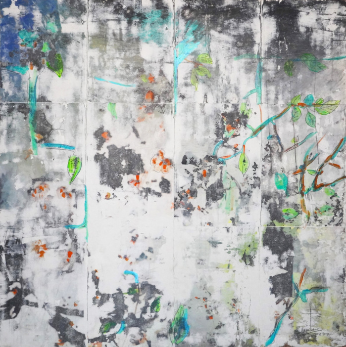Sans titre, technique mixte sur bois, 120 x 120 cm, 2022.