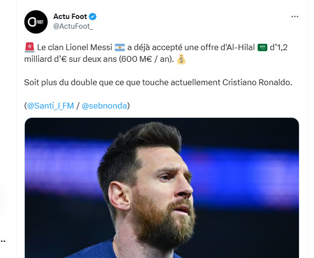 Messi en Arabie Saoudite pour 1,2 milliard d’euros !? Messi en Arabie Saoudite pour 1,2 milliard d’euros !?