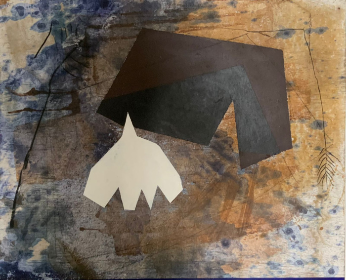Mohamed Mourabiti. Sans titre, mixte sur bois, 50 x 60 cm, 2023.