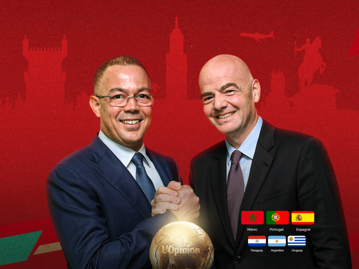 Fouzi Lekjaâ, président de la FRMF, avec Gianni Infantino, président de la FIFA. ( Conception graphique : Saad SALIMI) Fouzi Lekjaâ, président de la FRMF, avec Gianni Infantino, président de la FIFA. ( Conception graphique : Saad SALIMI)