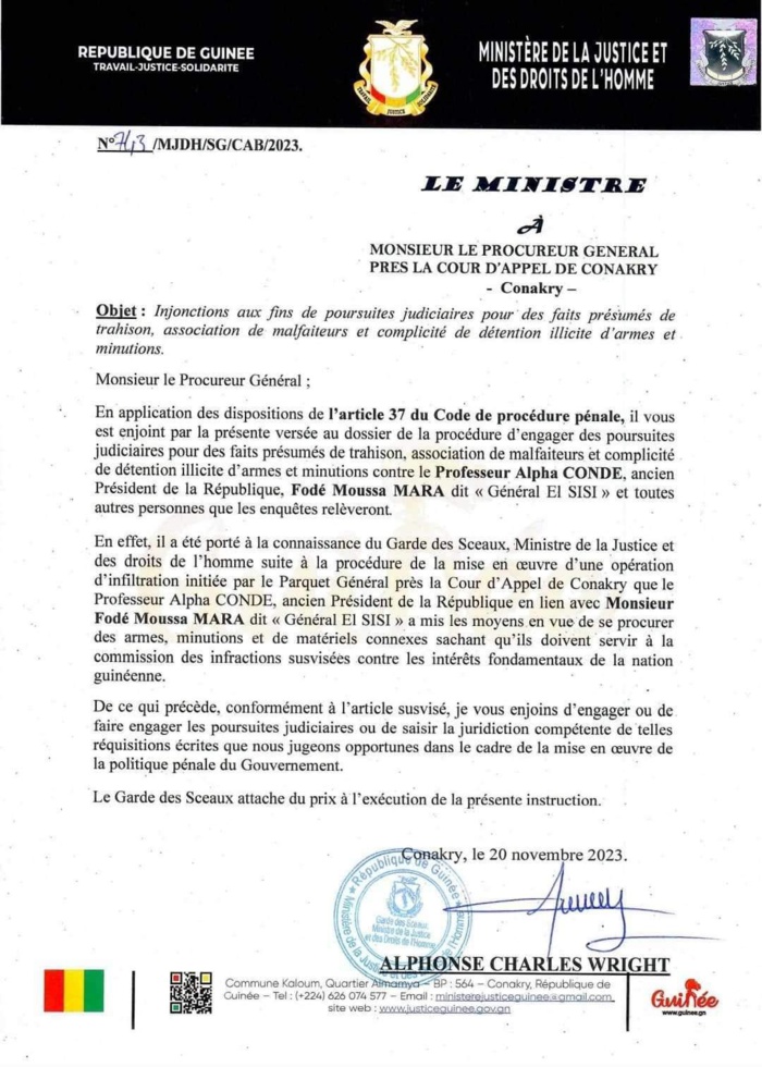 Guinée: l'ex-président Alpha Condé poursuivi pour "trahison" Guinée: l'ex-président Alpha Condé poursuivi pour "trahison"
