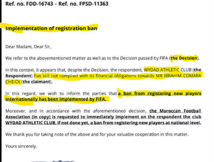 FIFA / Wydad: Pas de mercato hivernal ? FIFA / Wydad: Pas de mercato hivernal ?