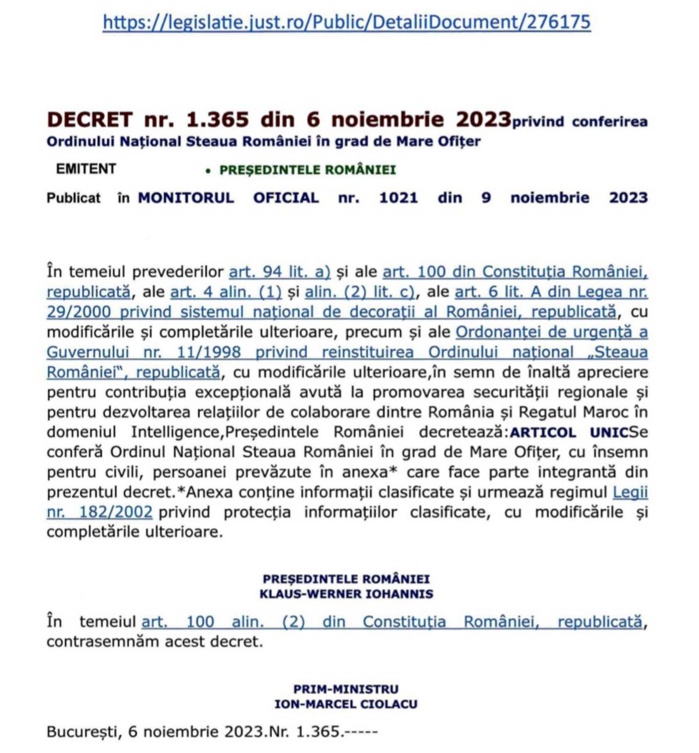 La Roumanie décerne à Yassine Mansouri sa plus haute distinction