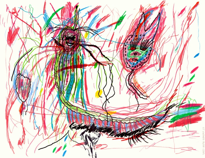 The Radiant Child, technique mixte sur papier, 65-50 cm, 2023.