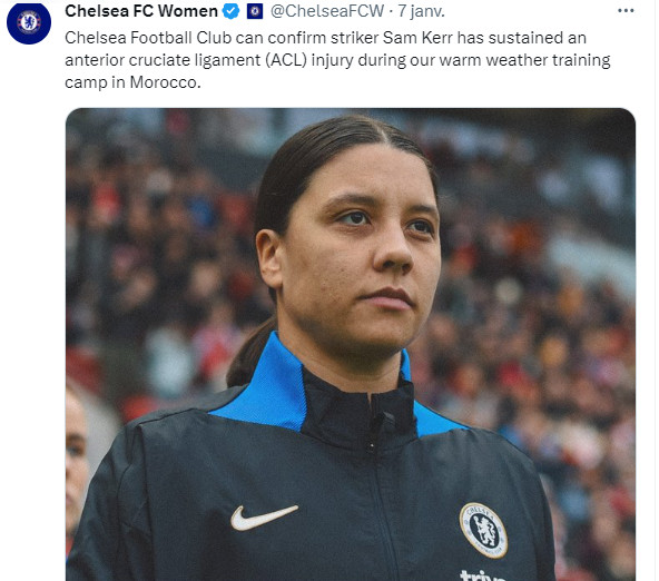 Chelsea (club féminin): L'internationale australienne Kerr sérieusement blessée à Agadir Chelsea (club féminin): L'internationale australienne Kerr sérieusement blessée à Agadir