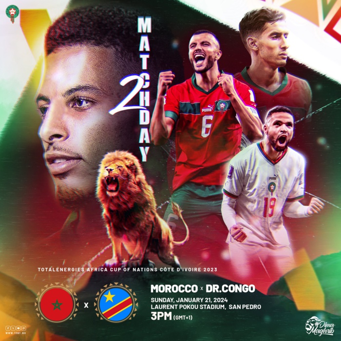 CAN 2023 / J2-Phase de poules :  Maroc - RDC en ouverture du programme de ce dimanche
