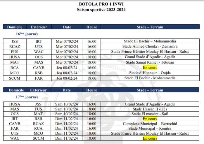 LNFP :    Programmes des J16,J17 ( D1) et de la J16(D2)