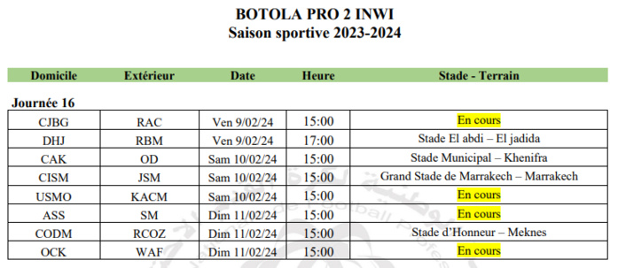 LNFP :    Programmes des J16,J17 ( D1) et de la J16(D2)