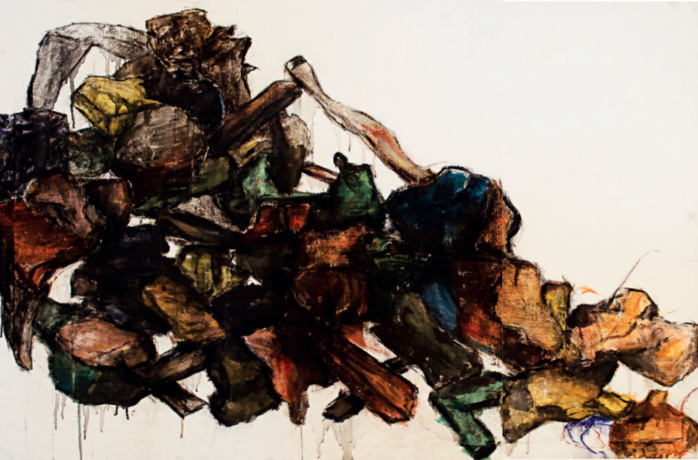 « Lithic Fluidity ». Technique mixte sur toile. 130 x 100 cm, 2023.