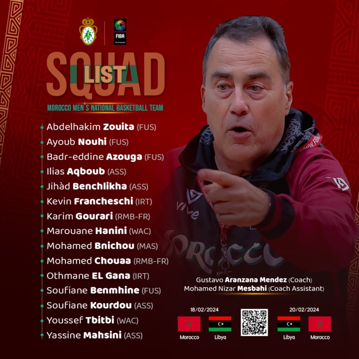 Pré-éliminatoires du FIBA Afro Basket 2025: Maroc - Libye, le dimanche 18 février Pré-éliminatoires du FIBA Afro Basket 2025: Maroc - Libye, le dimanche 18 février