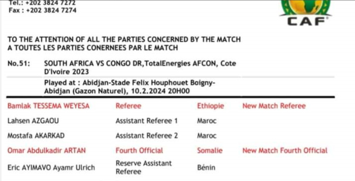 CAN 2023 / Arbitrage du match de classement :  L’Ethiopien Bamlak Tessema prend la place de Redouane Jiyed