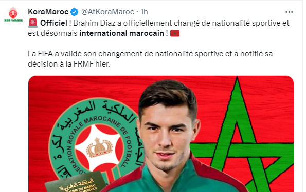 Brahim Diaz: La FIFA valide son changement de nationalité sportive Brahim Diaz: La FIFA valide son changement de nationalité sportive