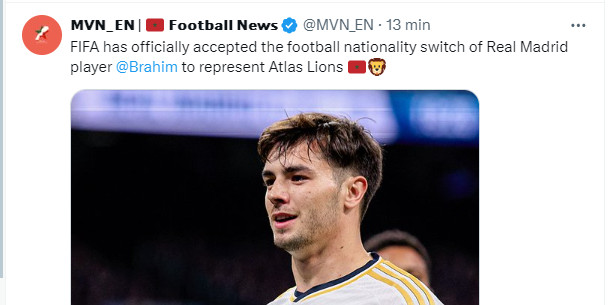 Brahim Diaz: La FIFA valide son changement de nationalité sportive Brahim Diaz: La FIFA valide son changement de nationalité sportive