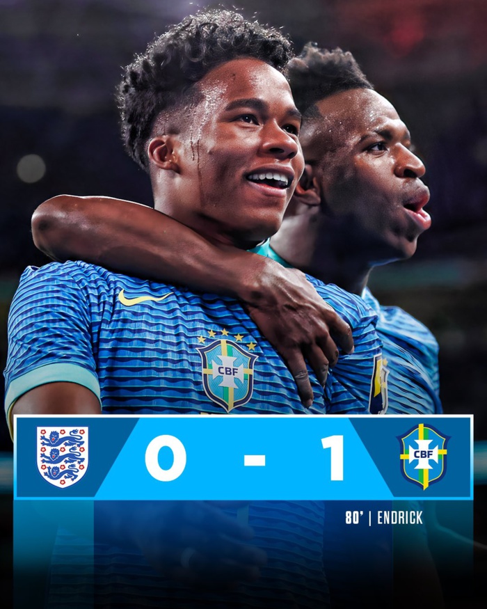 Endrick, la nouvelle pépite brésilienne et futur joueur , la saison prochaine du Real, buteur pour la première fois en sélection nationale ,samedi soir, face à l'Angleterre . Endrick, la nouvelle pépite brésilienne et futur joueur , la saison prochaine du Real, buteur pour la première fois en sélection nationale ,samedi soir, face à l'Angleterre .