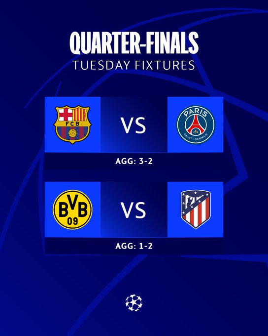 Ligue des Champions UEFA / Quarts de finale de ce soir: Horaire? Chaînes?