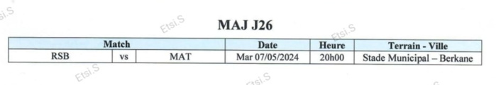 Botola D1/ Mise à jour de la J26 : RSB-MAT programmé pour le mercredi prochain Botola D1/ Mise à jour de la J26 : RSB-MAT programmé pour le mercredi prochain
