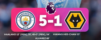 Premier League:  Manchester ne lâche pas Arsenal grâce à un quadruplé de Haaland Premier League:  Manchester ne lâche pas Arsenal grâce à un quadruplé de Haaland