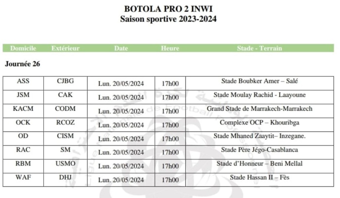 Botola D2/J26 : KACM-CODM en affiche ce lundi Botola D2/J26 : KACM-CODM en affiche ce lundi