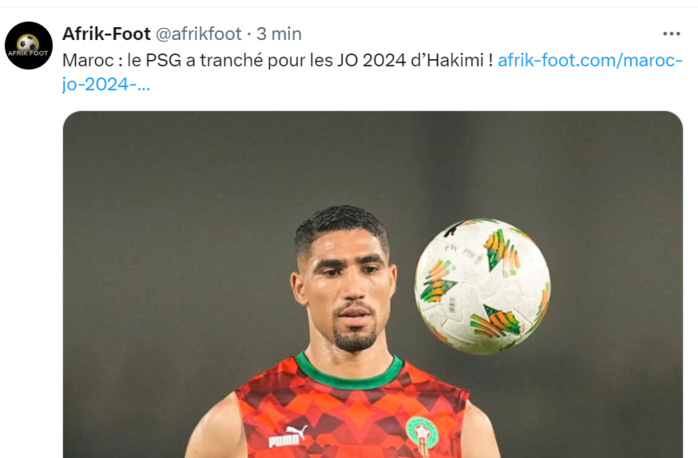 JO Paris/Football : Hakimi avec les U23 JO Paris/Football : Hakimi avec les U23