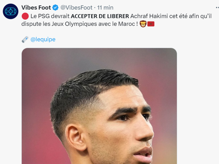 JO Paris/Football : Hakimi avec les U23 JO Paris/Football : Hakimi avec les U23