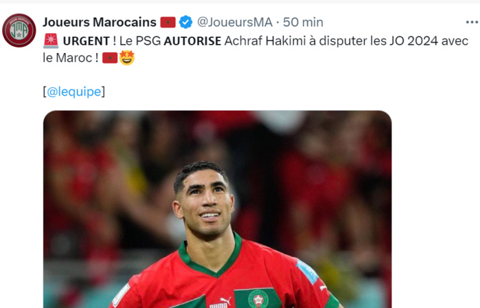 JO Paris/Football : Hakimi avec les U23 JO Paris/Football : Hakimi avec les U23