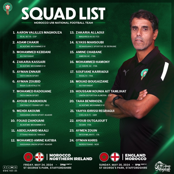 FRMF / Équipe nationale U18: Deux amicaux en Angleterre cette fin de semaine FRMF / Équipe nationale U18: Deux amicaux en Angleterre cette fin de semaine