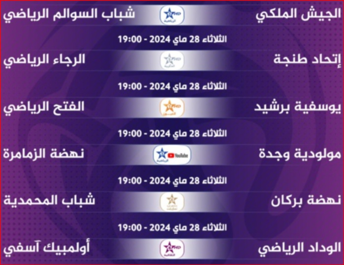 Botola D1/J28 (suite et fin): Ce soir, des duels de feu ! Chaines de diffusion ? Botola D1/J28 (suite et fin): Ce soir, des duels de feu ! Chaines de diffusion ?