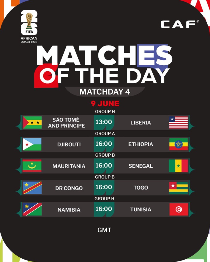 Qualifs. CDM 26. Afrique. J4/ le programme de ce dimanche: Mauritanie-Sénégal en affiche
