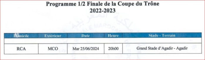 Coupe du Trône / Demi-finales :  RCA-MCO décalé pour des raisons logistiques