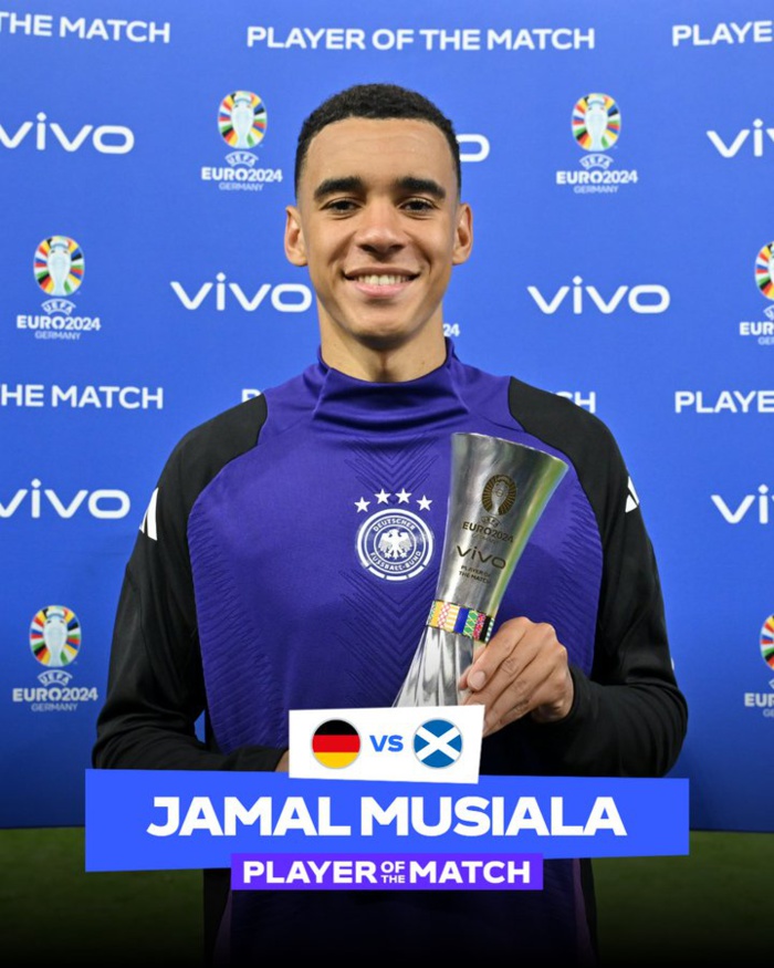 Jamal Musiala élu HOMME DU MATCH d’Allemagne - Écosse. Jamal Musiala élu HOMME DU MATCH d’Allemagne - Écosse.