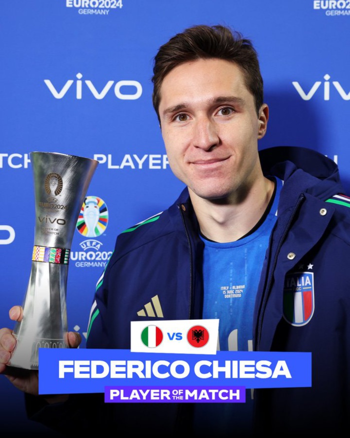 Federico Chiesa est élu 𝗛𝗢𝗠𝗠𝗘 𝗗𝗨 𝗠𝗔𝗧𝗖𝗛 Federico Chiesa est élu 𝗛𝗢𝗠𝗠𝗘 𝗗𝗨 𝗠𝗔𝗧𝗖𝗛