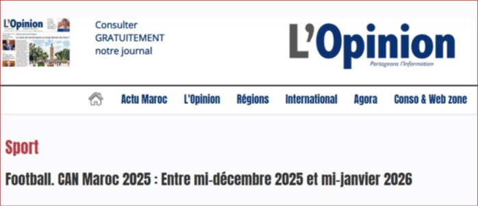 CAN de football Maroc 2025 :  Du 21 décembre 2025 au 18 janvier 2026.