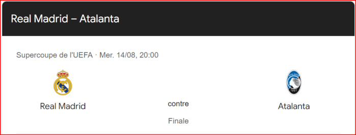 Supercoupe de l’UEFA : Real-Atalanta ce mercredi Supercoupe de l’UEFA : Real-Atalanta ce mercredi
