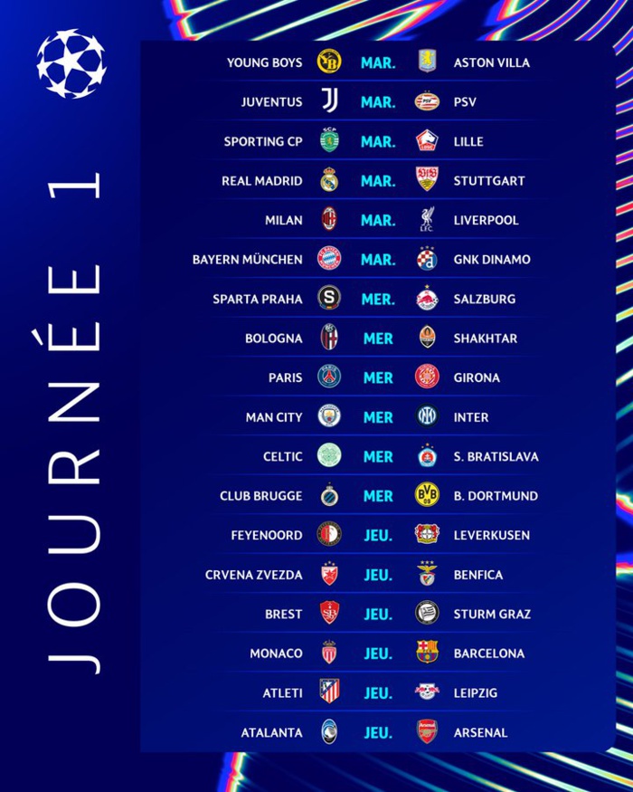 LDC. UEFA: Dix-huit matchs entre mardi , mercredi et jeudi LDC. UEFA: Dix-huit matchs entre mardi , mercredi et jeudi