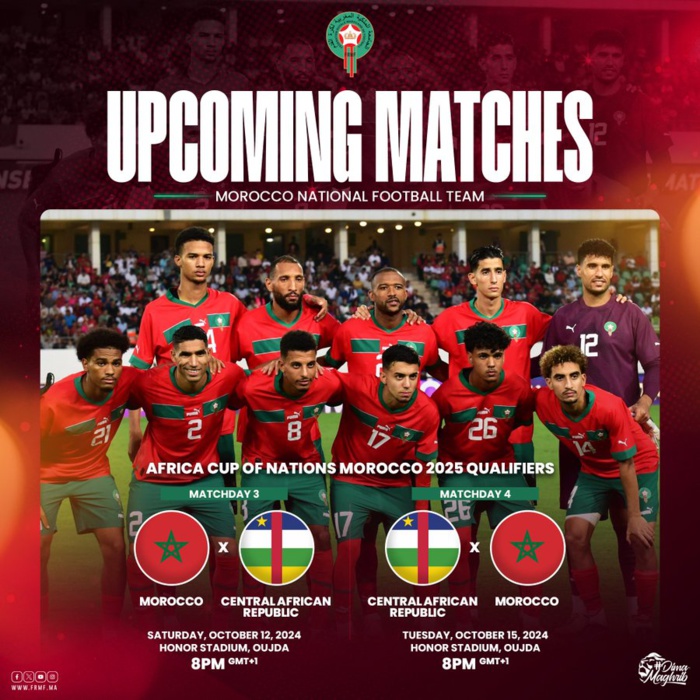 CAN Maroc / Qualifications. J3 et J4: Maroc – Centrafrique (aller et retour) à Oujda