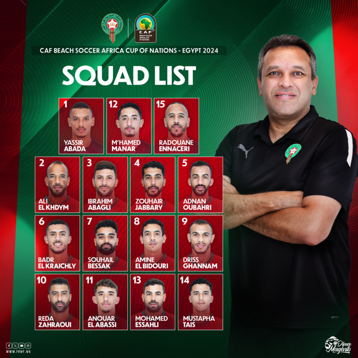 CAN Beach Soccer Egypte 24: La Liste des Lions de l’Atlas dévoilée CAN Beach Soccer Egypte 24: La Liste des Lions de l’Atlas dévoilée