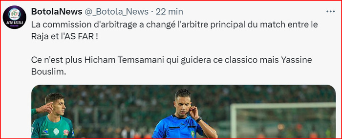 Botola D1. J7/Le Clasico de ce soir : ‘’Changement de l’arbitre. Absence de Hrimat !’’ Botola D1. J7/Le Clasico de ce soir : ‘’Changement de l’arbitre. Absence de Hrimat !’’