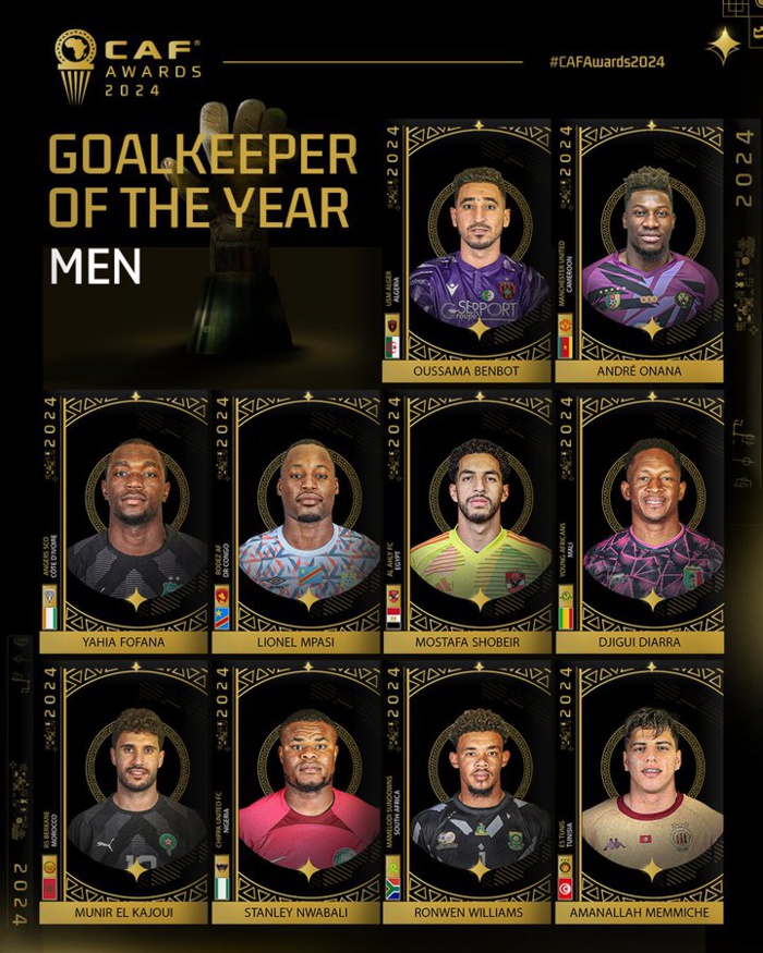 CAF AWARDS 24: El Kajoui, Dayo, Ben Seghir, El Khannous , RSB et l'Équipe Nationale nominés CAF AWARDS 24: El Kajoui, Dayo, Ben Seghir, El Khannous , RSB et l'Équipe Nationale nominés