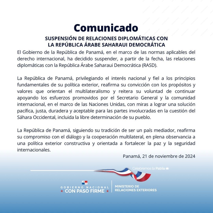 La République du Panama suspend ses relations diplomatiques avec le polisario La République du Panama suspend ses relations diplomatiques avec le polisario