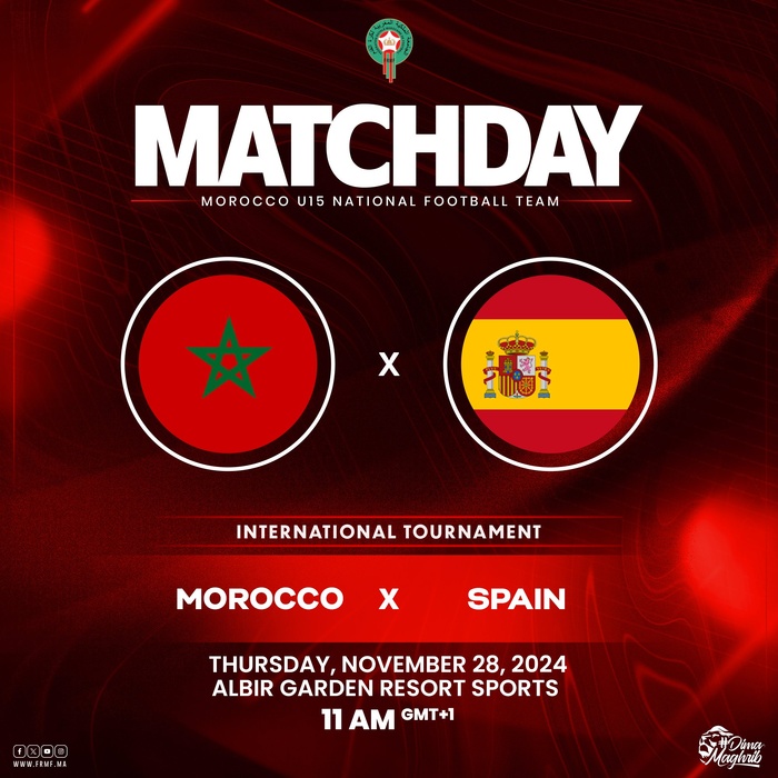 FRMF / Équipe nationale U15: Espagne-Maroc ce jeudi avant midi FRMF / Équipe nationale U15: Espagne-Maroc ce jeudi avant midi